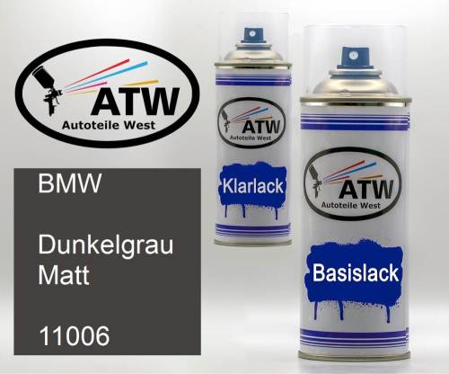 BMW, Dunkelgrau Matt, 11006: 400ml Sprühdose + 400ml Klarlack - Set, von ATW Autoteile West.